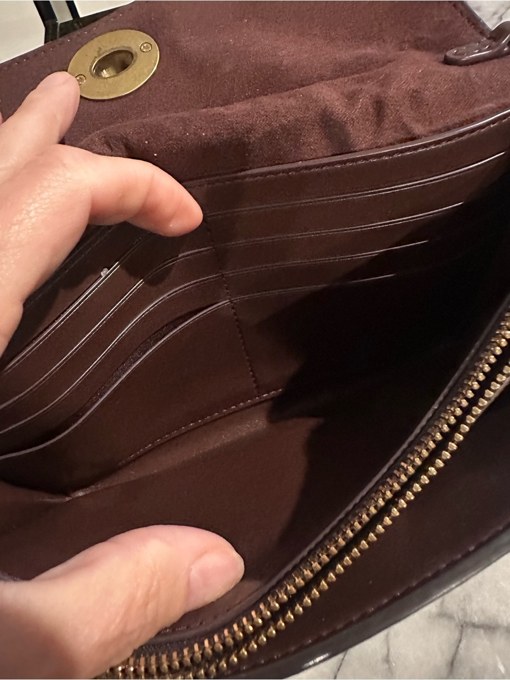 Coach Brown Signature Monogram Clutch with Burgundy Trim - Picture 13 of 16